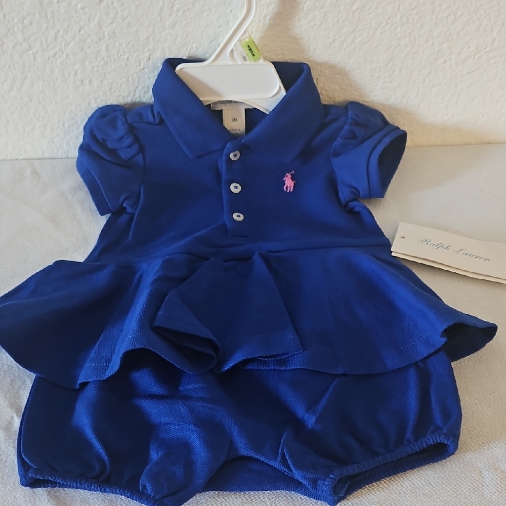 Ralph Lauren Royal Blue Baby Set with Pink Logo